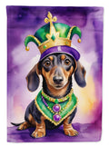 Dachshund King of Mardi Gras House Flag 28x40 Porch Sleeve Pole Decorative Outside Yard Banner Artwork Wall Hanging, Polyester