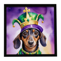 Dachshund King of Mardi Gras Framed Metal Print Bathroom, Kitchen, Office, Home Decor Wall Art Ready to Hang, Square, 8X8
