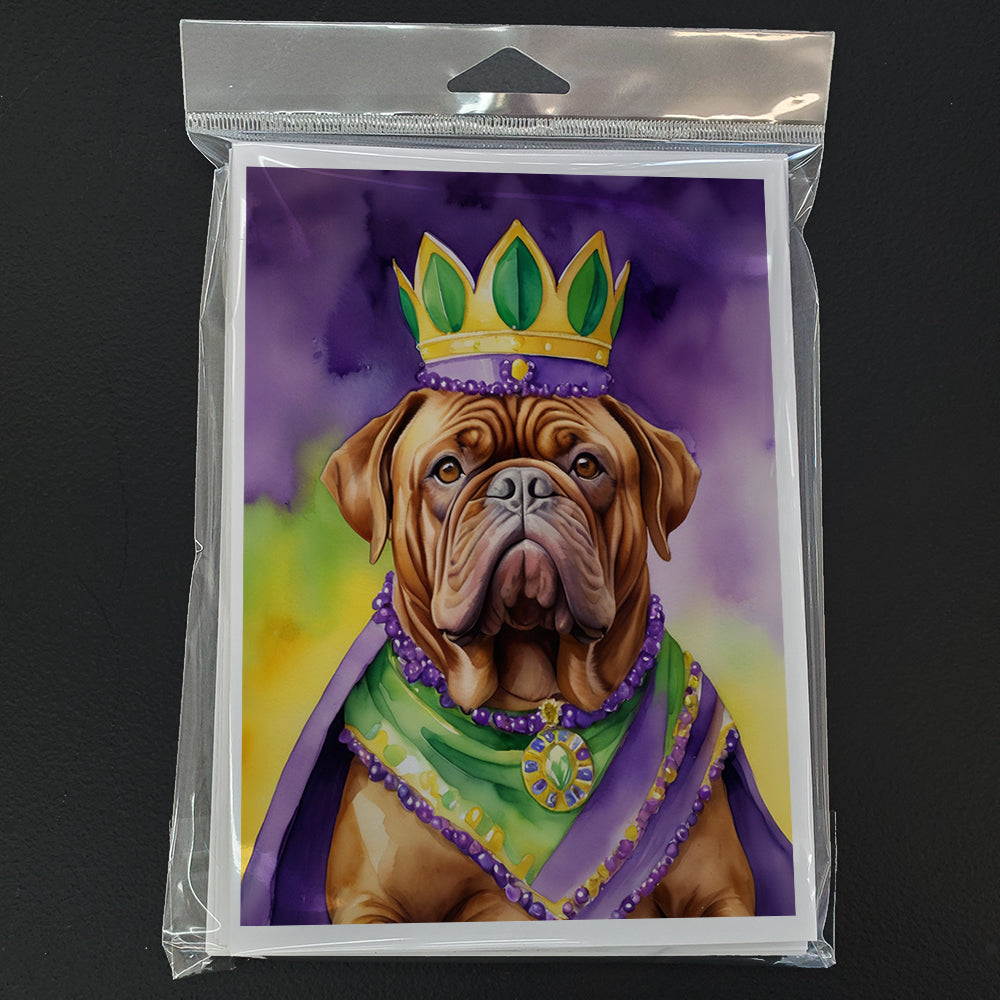 Dogue de Bordeaux King of Mardi Gras Greeting Cards Pack of 8 Blank Cards with Envelopes Whimsical A7 Size 5x7