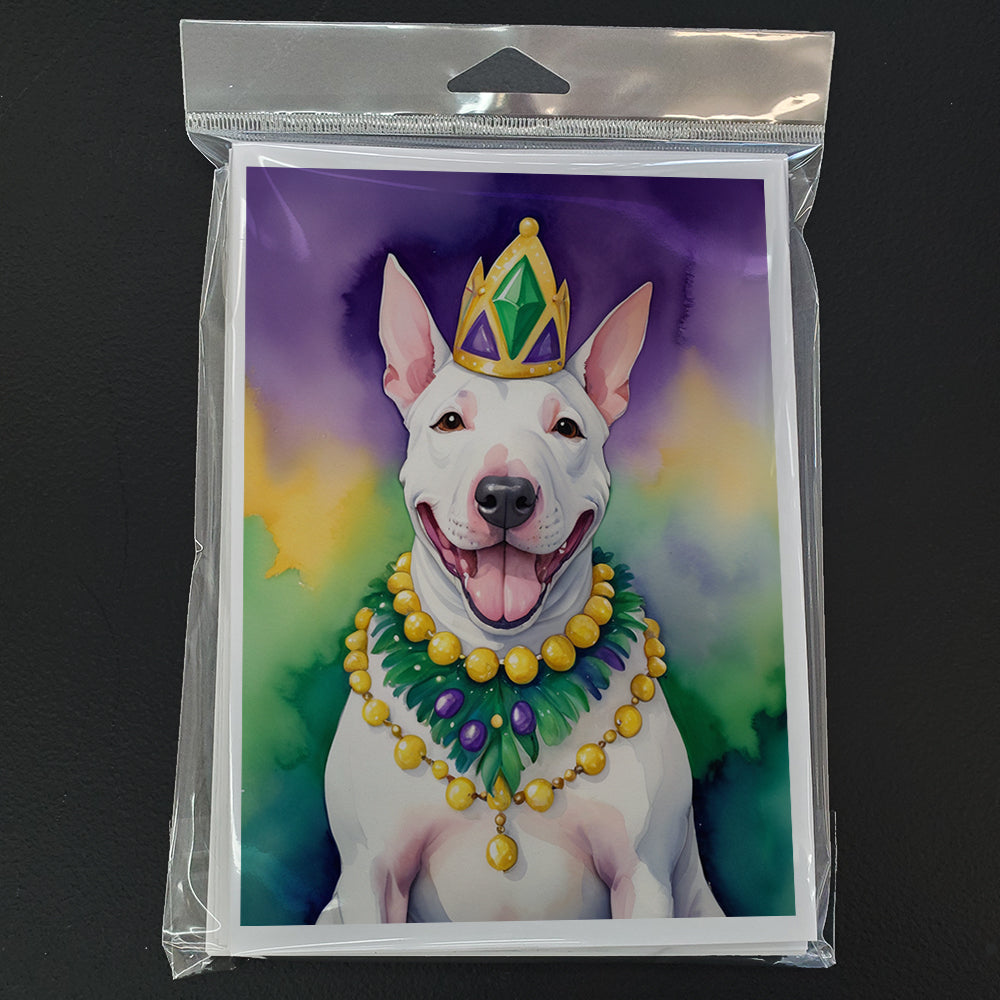 English Bull Terrier King of Mardi Gras Greeting Cards Pack of 8 Blank Cards with Envelopes Whimsical A7 Size 5x7