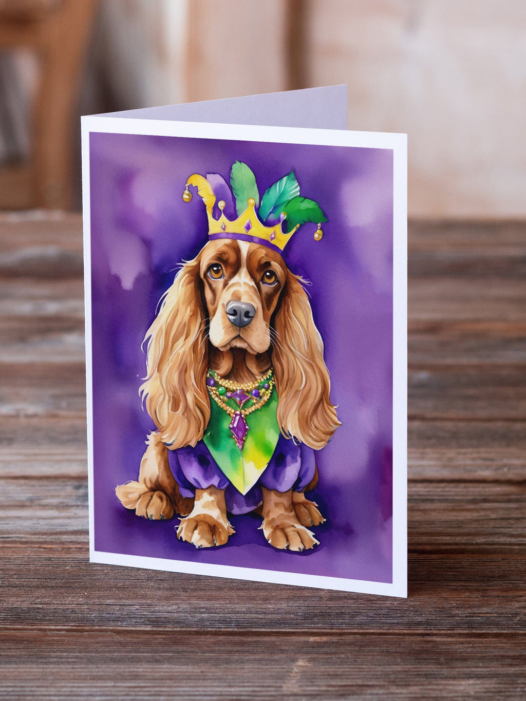 English Cocker Spaniel King of Mardi Gras Greeting Cards Pack of 8 Blank Cards with Envelopes Whimsical A7 Size 5x7