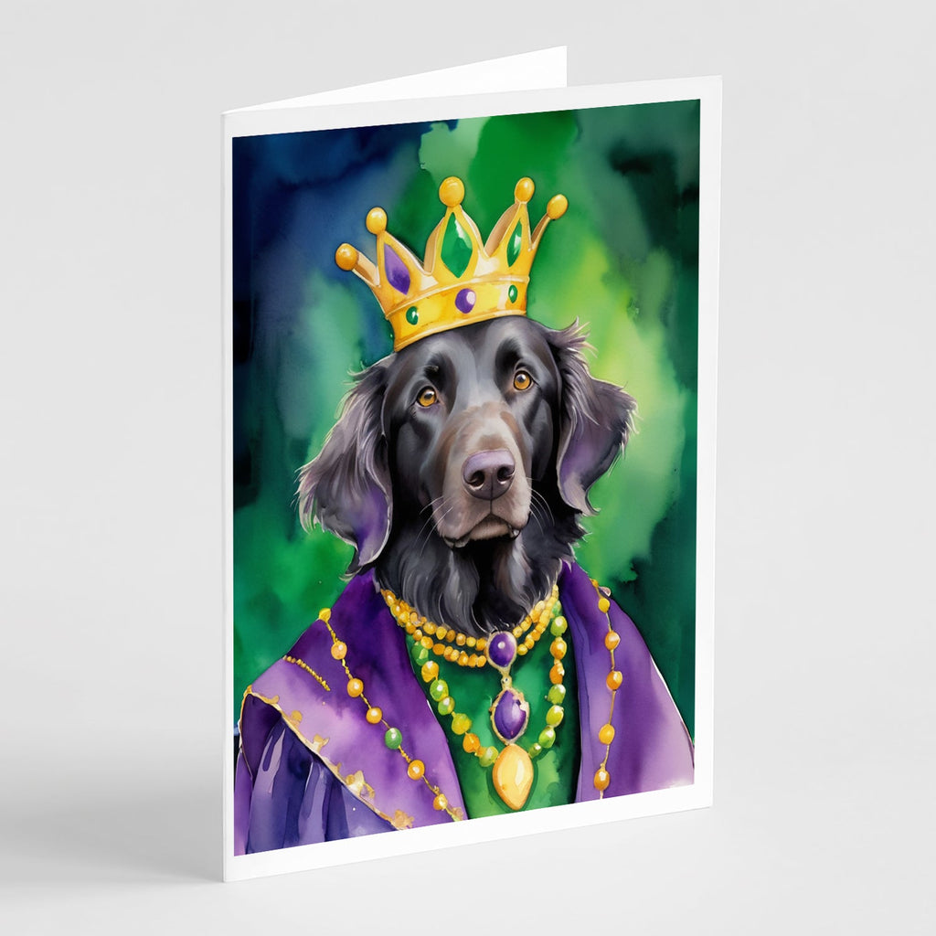 Flat-Coated Retriever King of Mardi Gras Greeting Cards Pack of 8 Blank Cards with Envelopes Whimsical A7 Size 5x7