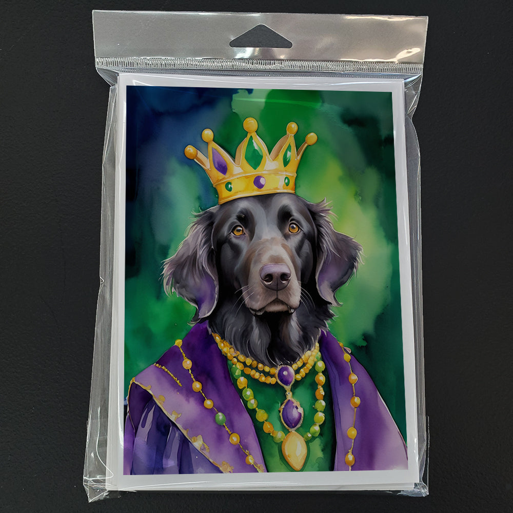 Flat-Coated Retriever King of Mardi Gras Greeting Cards Pack of 8 Blank Cards with Envelopes Whimsical A7 Size 5x7