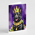 Black German Shepherd King of Mardi Gras Greeting Cards Pack of 8 Blank Cards with Envelopes Whimsical A7 Size 5x7