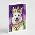 White German Shepherd King of Mardi Gras Greeting Cards Pack of 8 Blank Cards with Envelopes Whimsical A7 Size 5x7
