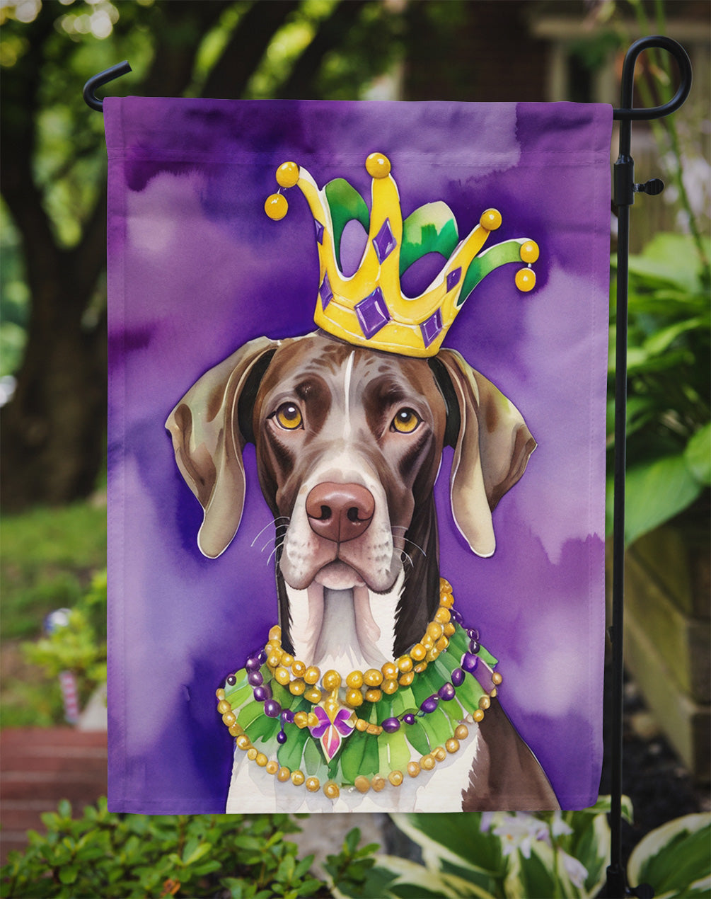 German Shorthaired Pointer King of Mardi Gras Garden Flag Mailbox Decorative Yard Banner Outside Patio Artwork for Flower Beds, Garden Size, Multicolor