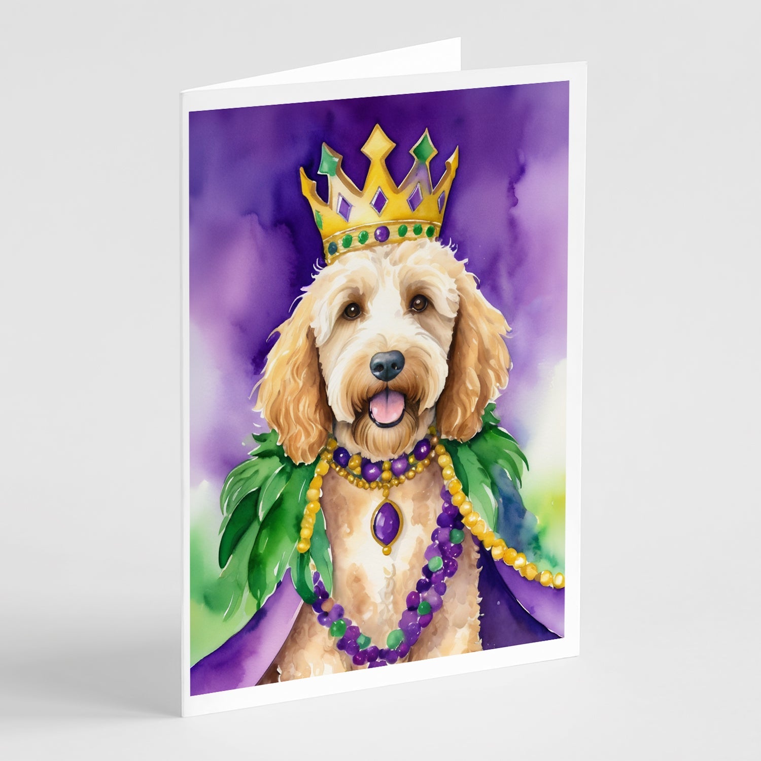 Goldendoodle King of Mardi Gras Greeting Cards Pack of 8 Blank Cards with Envelopes Whimsical A7 Size 5x7