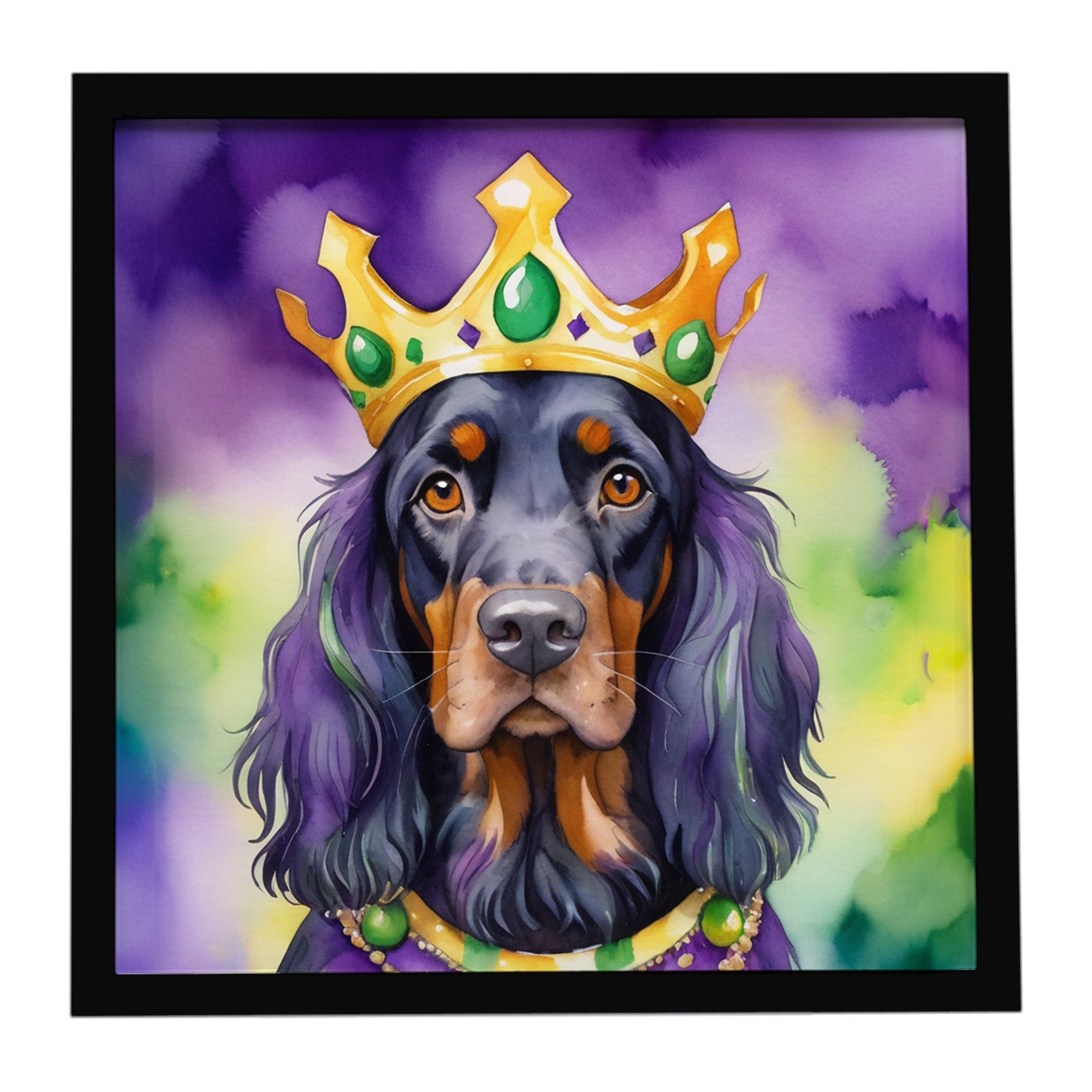 Gordon Setter King of Mardi Gras Framed Metal Print Bathroom, Kitchen, Office, Home Decor Wall Art Ready to Hang, Square, 8X8