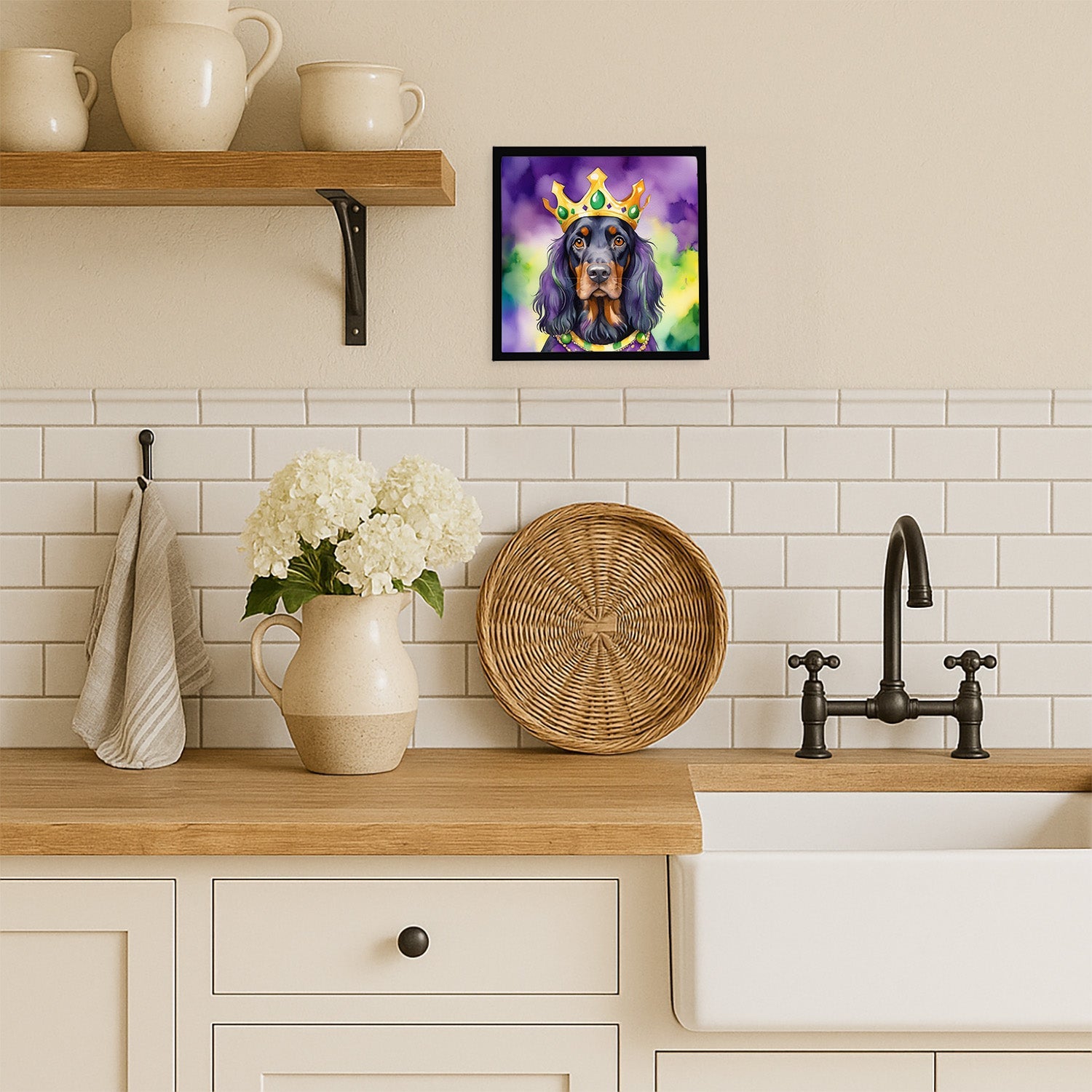 Gordon Setter King of Mardi Gras Framed Metal Print Bathroom, Kitchen, Office, Home Decor Wall Art Ready to Hang, Square, 8X8