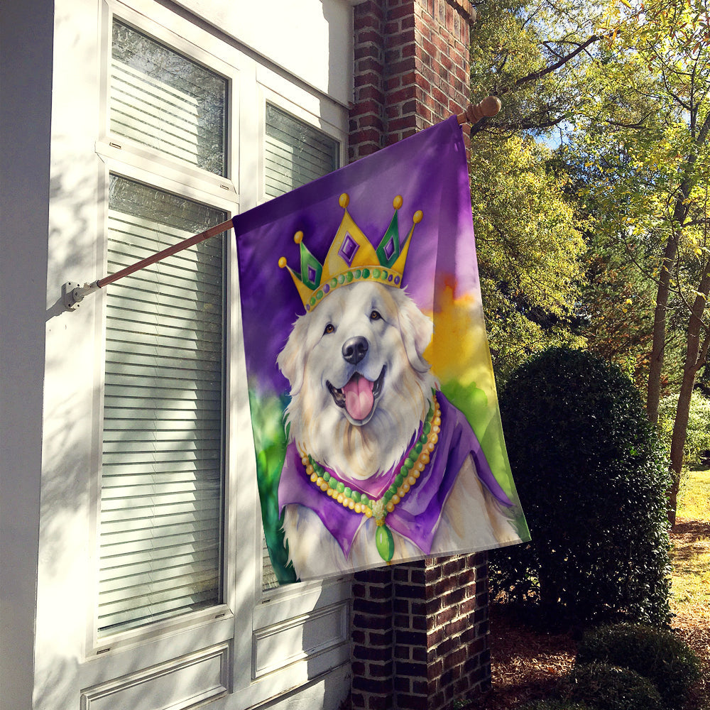 Great Pyrenees King of Mardi Gras House Flag 28x40 Porch Sleeve Pole Decorative Outside Yard Banner Artwork Wall Hanging, Polyester