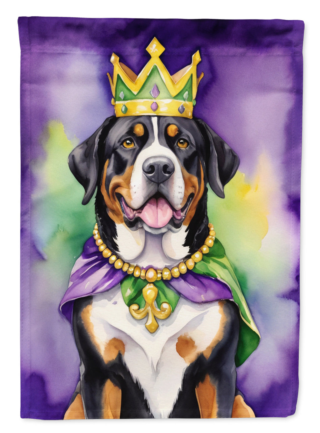 Greater Swiss Mountain Dog King of Mardi Gras Garden Flag Mailbox Decorative Yard Banner Outside Patio Artwork for Flower Beds, Garden Size, Multicolor