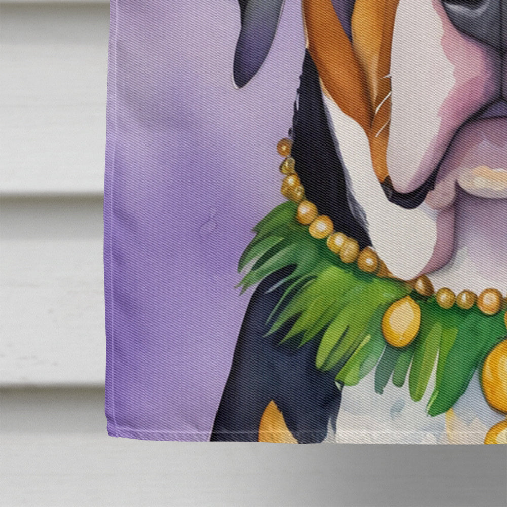Greater Swiss Mountain Dog King of Mardi Gras House Flag 28x40 Porch Sleeve Pole Decorative Outside Yard Banner Artwork Wall Hanging, Polyester