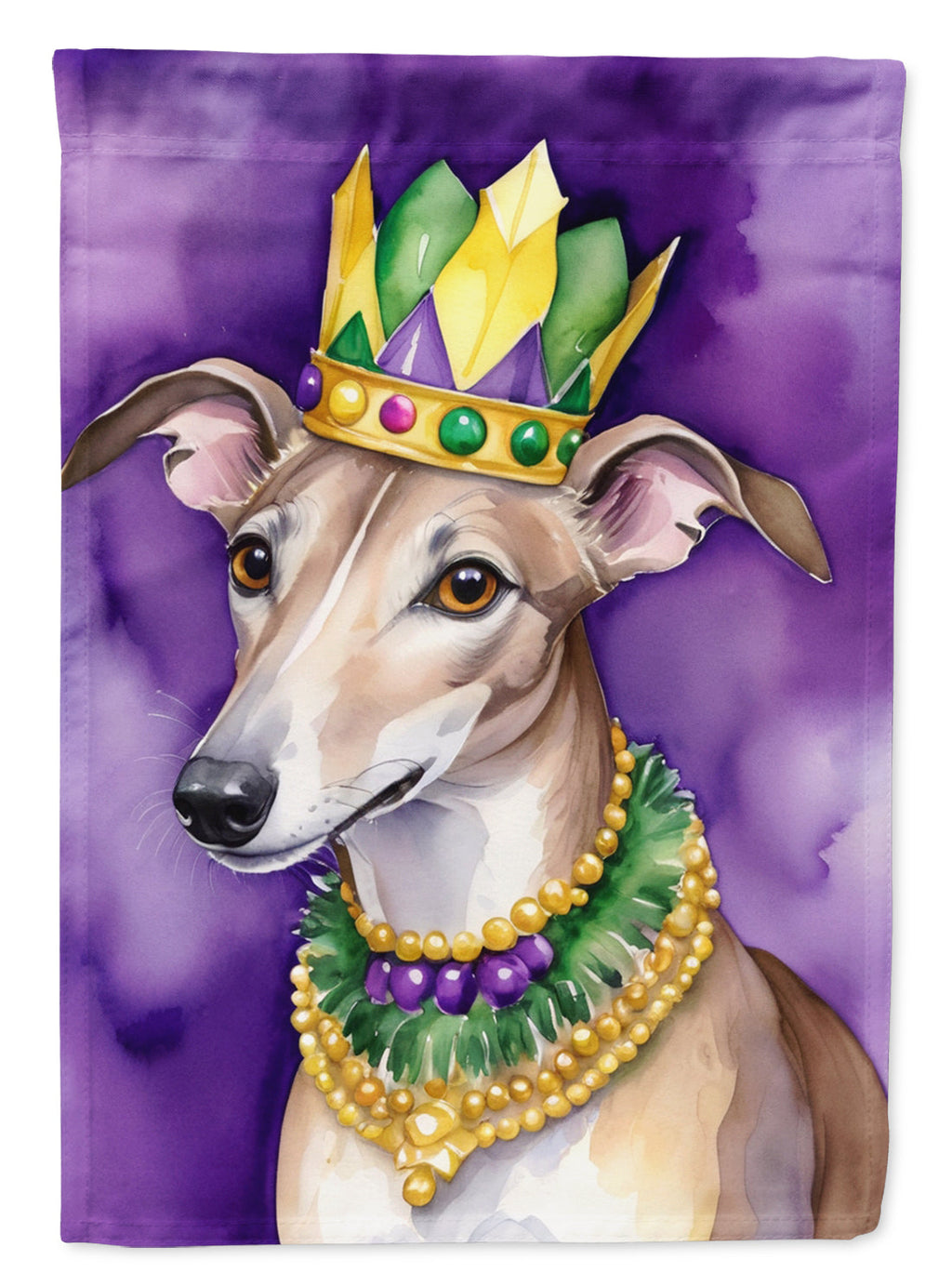 Greyhound King of Mardi Gras House Flag 28x40 Porch Sleeve Pole Decorative Outside Yard Banner Artwork Wall Hanging, Polyester