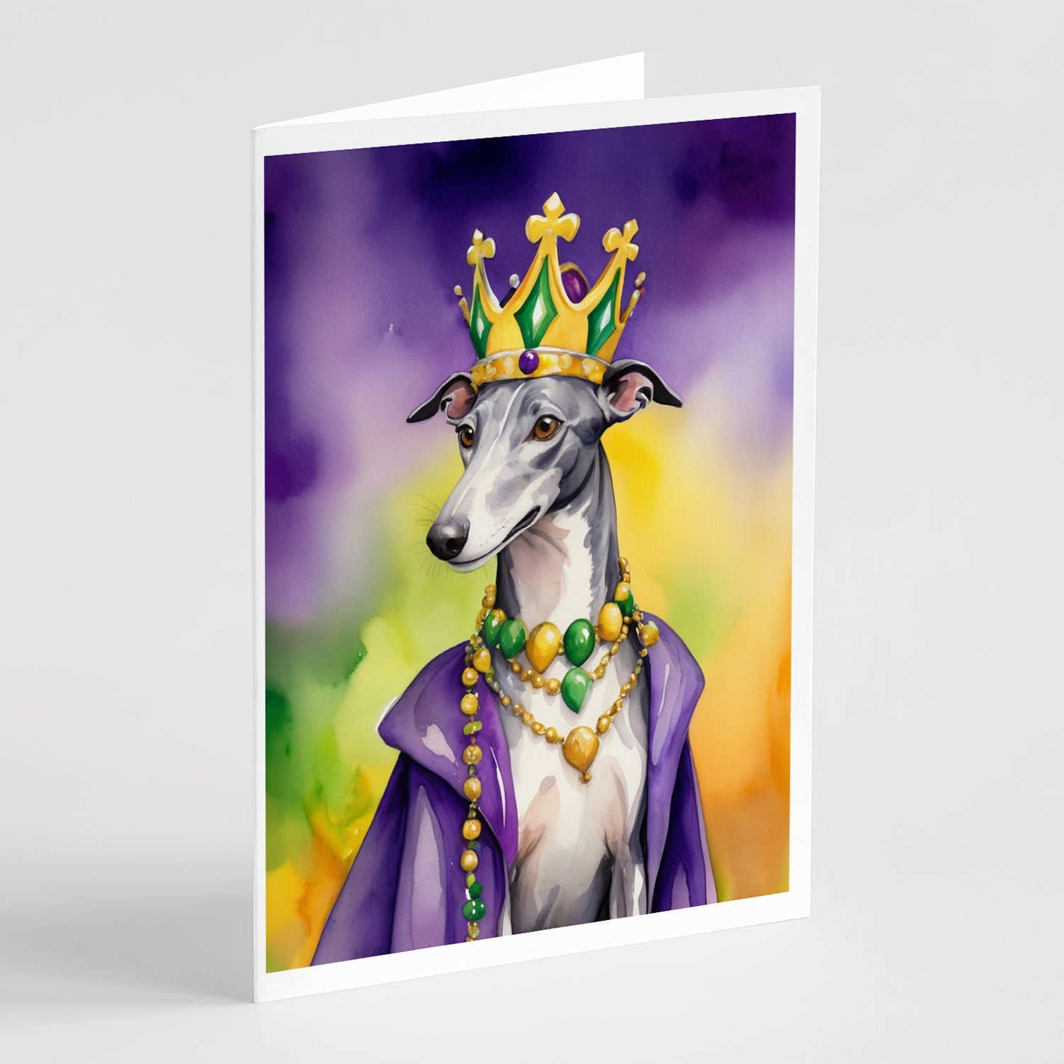 Greyhound King of Mardi Gras Greeting Cards Pack of 8 Blank Cards with Envelopes Whimsical A7 Size 5x7