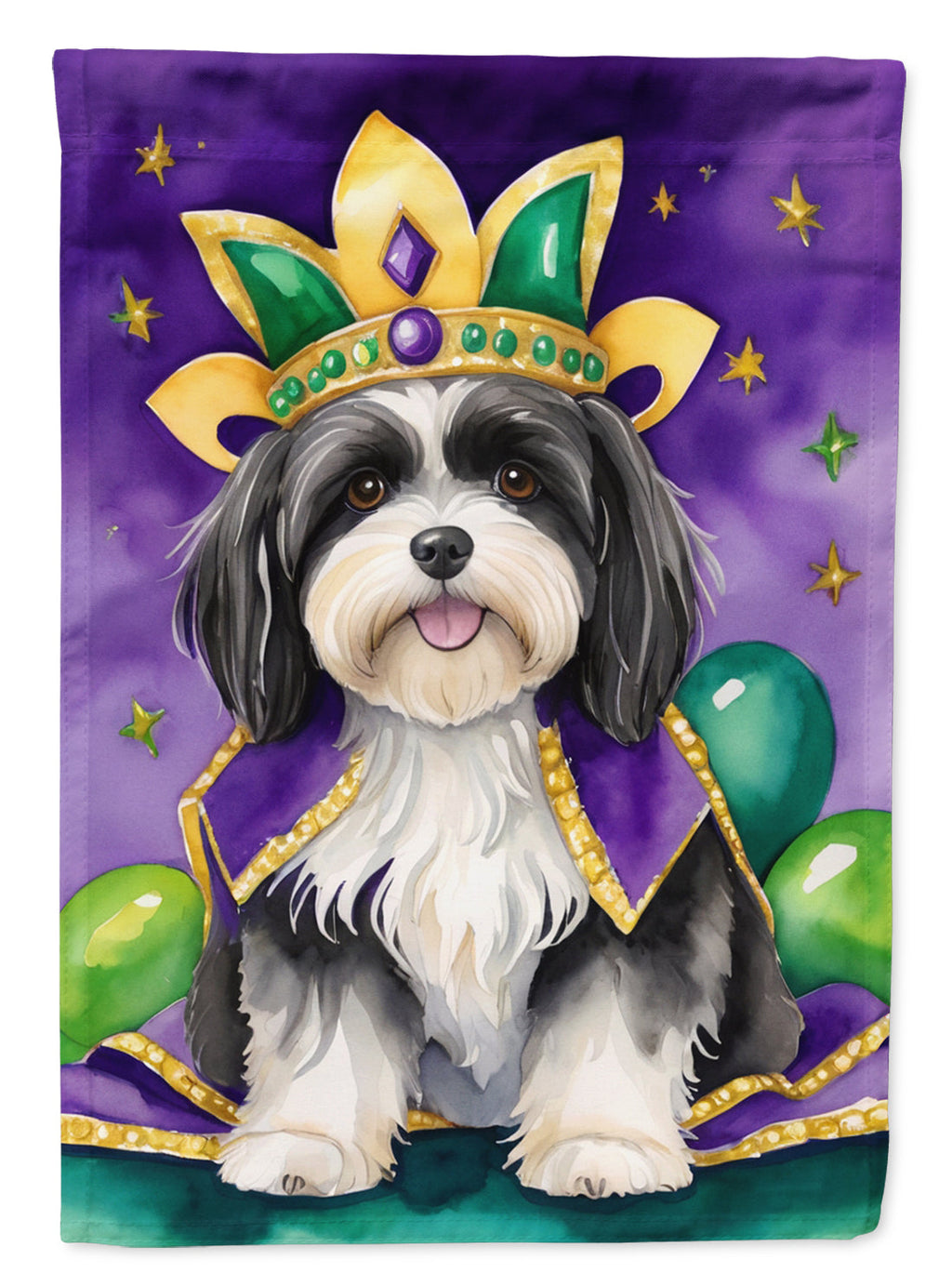 Havanese King of Mardi Gras House Flag 28x40 Porch Sleeve Pole Decorative Outside Yard Banner Artwork Wall Hanging, Polyester