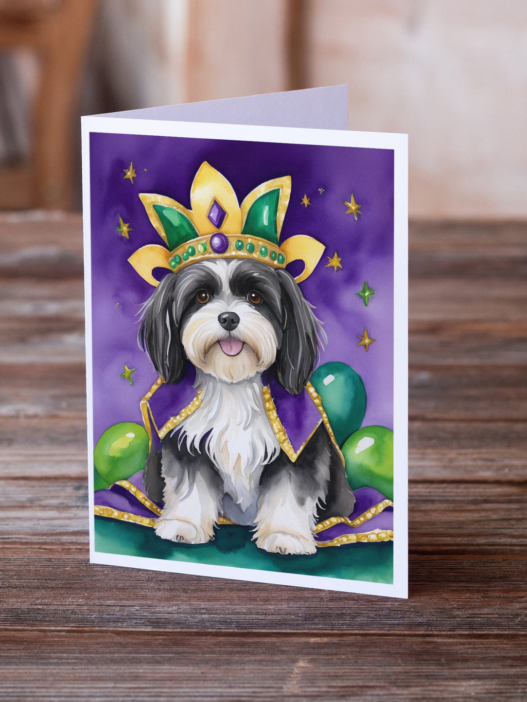 Havanese King of Mardi Gras Greeting Cards Pack of 8 Blank Cards with Envelopes Whimsical A7 Size 5x7