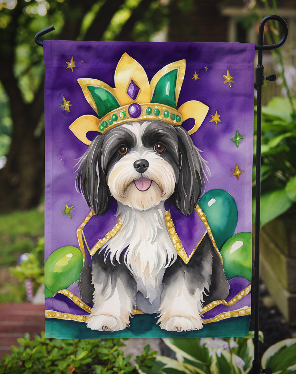 Havanese King of Mardi Gras Garden Flag Mailbox Decorative Yard Banner Outside Patio Artwork for Flower Beds, Garden Size, Multicolor