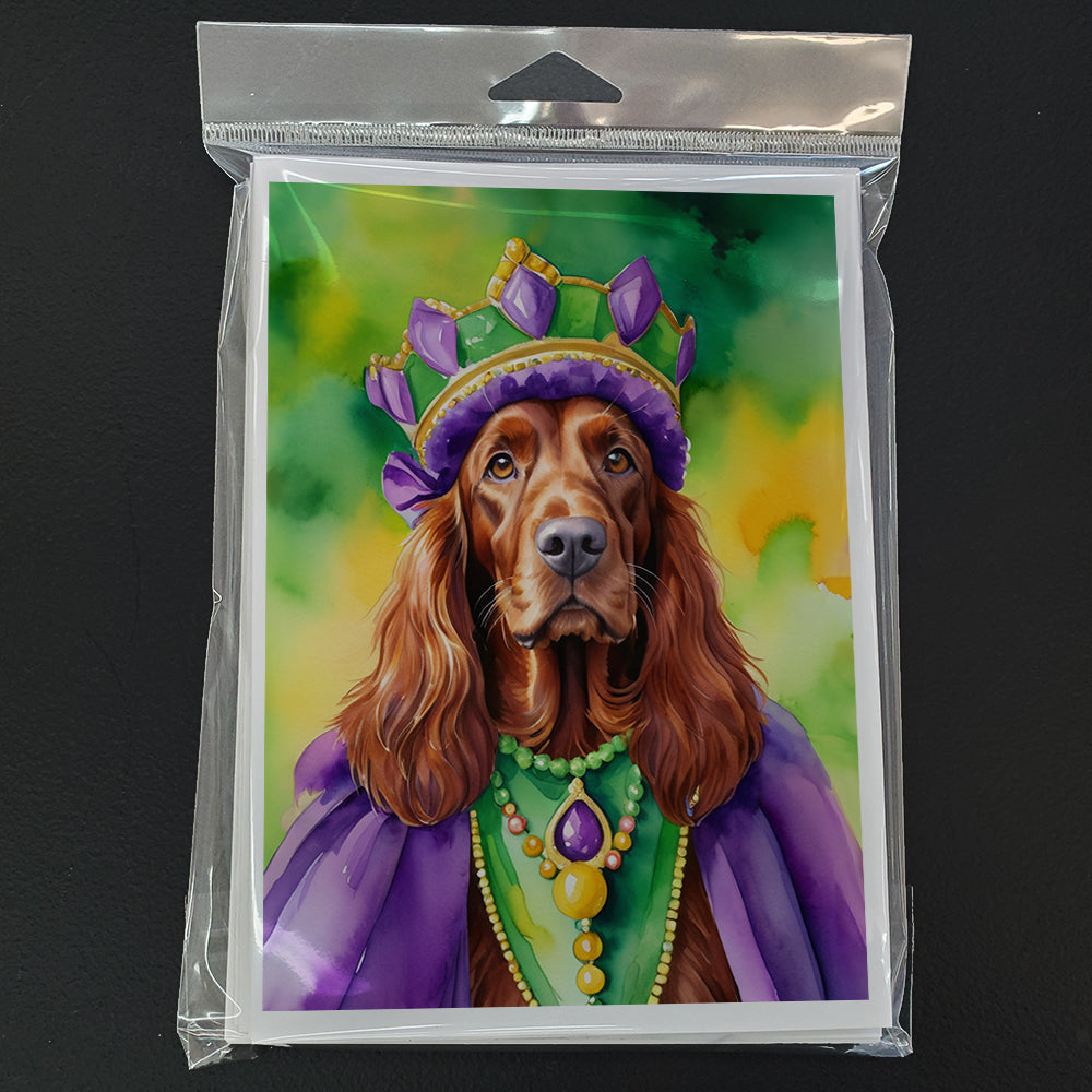 Irish Setter King of Mardi Gras Greeting Cards Pack of 8 Blank Cards with Envelopes Whimsical A7 Size 5x7
