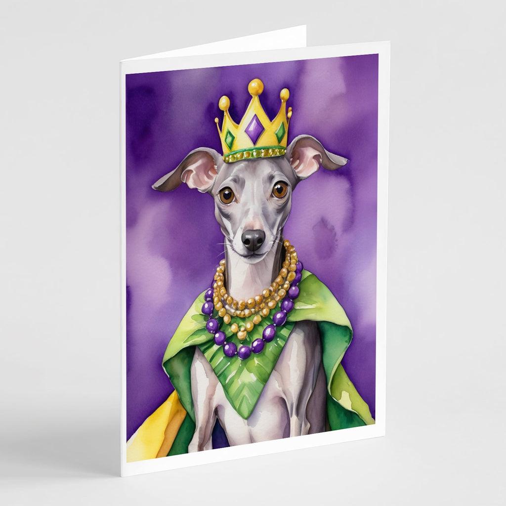 Italian Greyhound King of Mardi Gras Greeting Cards Pack of 8 Blank Cards with Envelopes Whimsical A7 Size 5x7