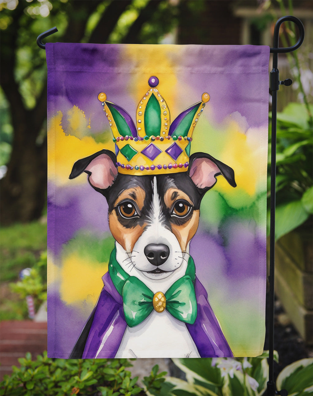 Jack Russell Terrier King of Mardi Gras Garden Flag Mailbox Decorative Yard Banner Outside Patio Artwork for Flower Beds, Garden Size, Multicolor