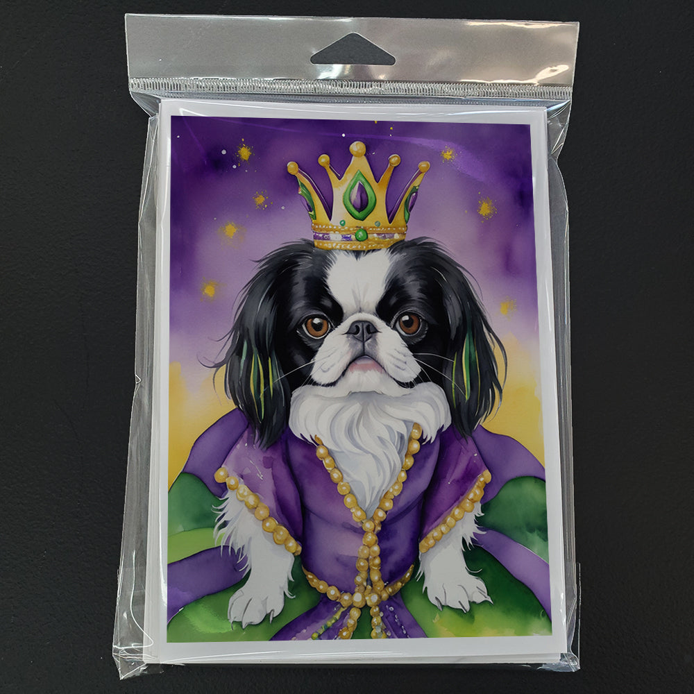 Japanese Chin King of Mardi Gras Greeting Cards Pack of 8 Blank Cards with Envelopes Whimsical A7 Size 5x7