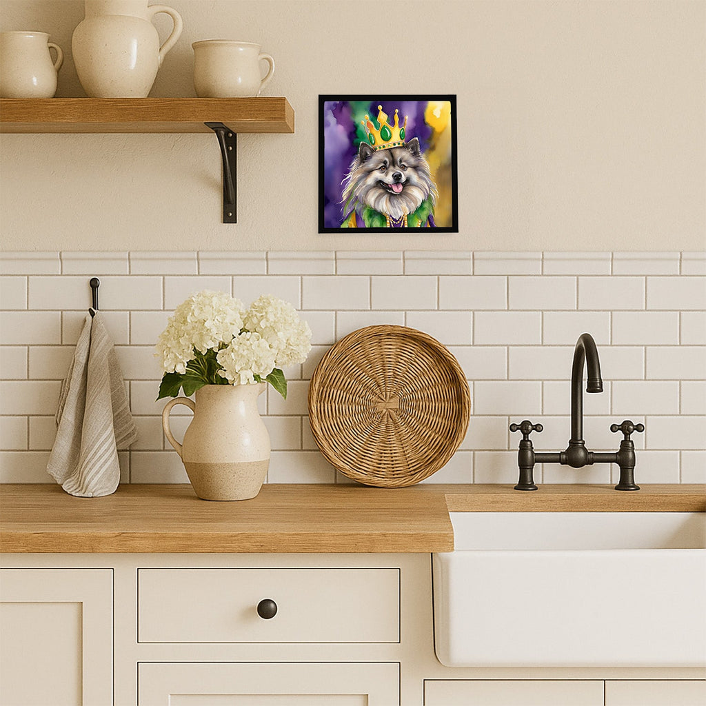 Keeshond King of Mardi Gras Framed Metal Print Bathroom, Kitchen, Office, Home Decor Wall Art Ready to Hang, Square, 8X8