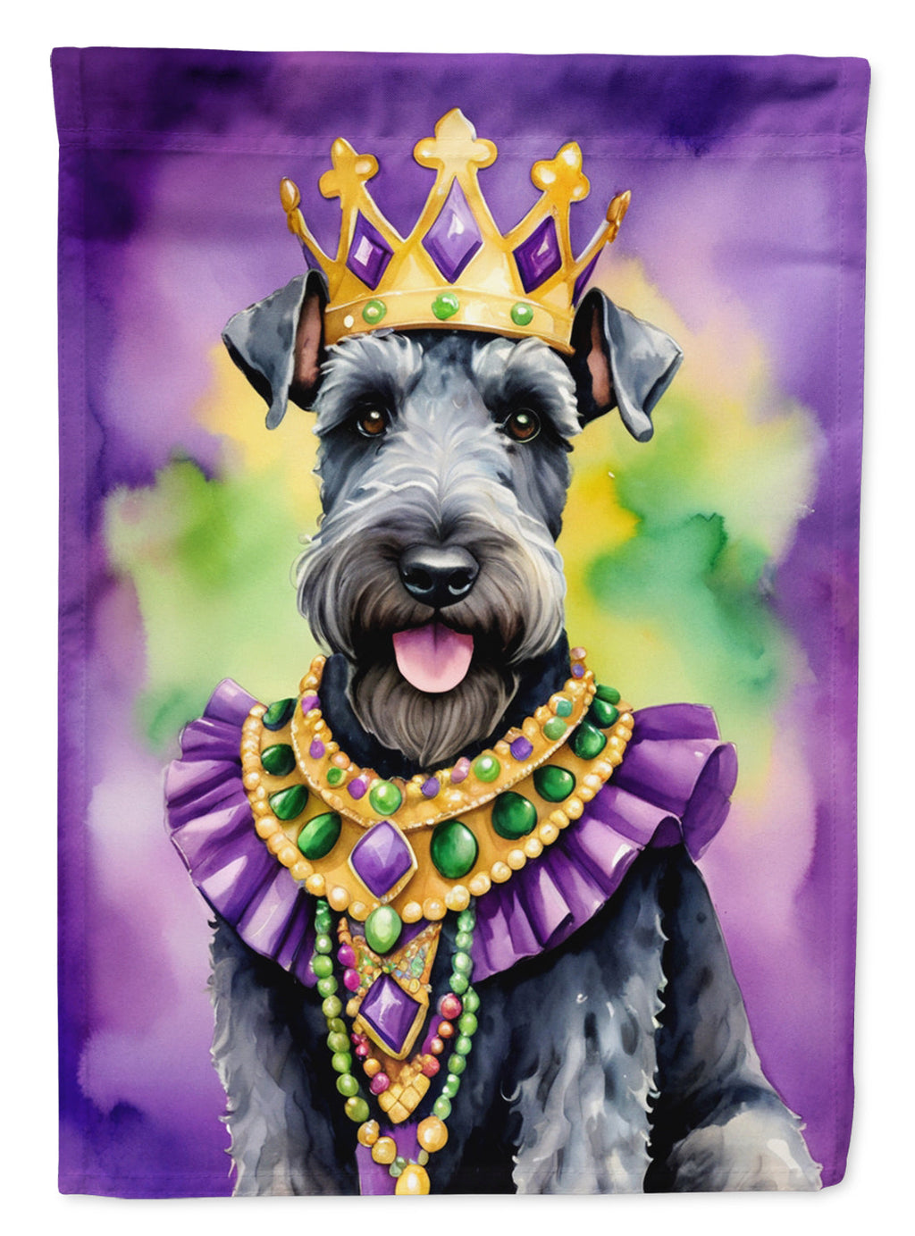 Kerry Blue Terrier King of Mardi Gras House Flag 28x40 Porch Sleeve Pole Decorative Outside Yard Banner Artwork Wall Hanging, Polyester