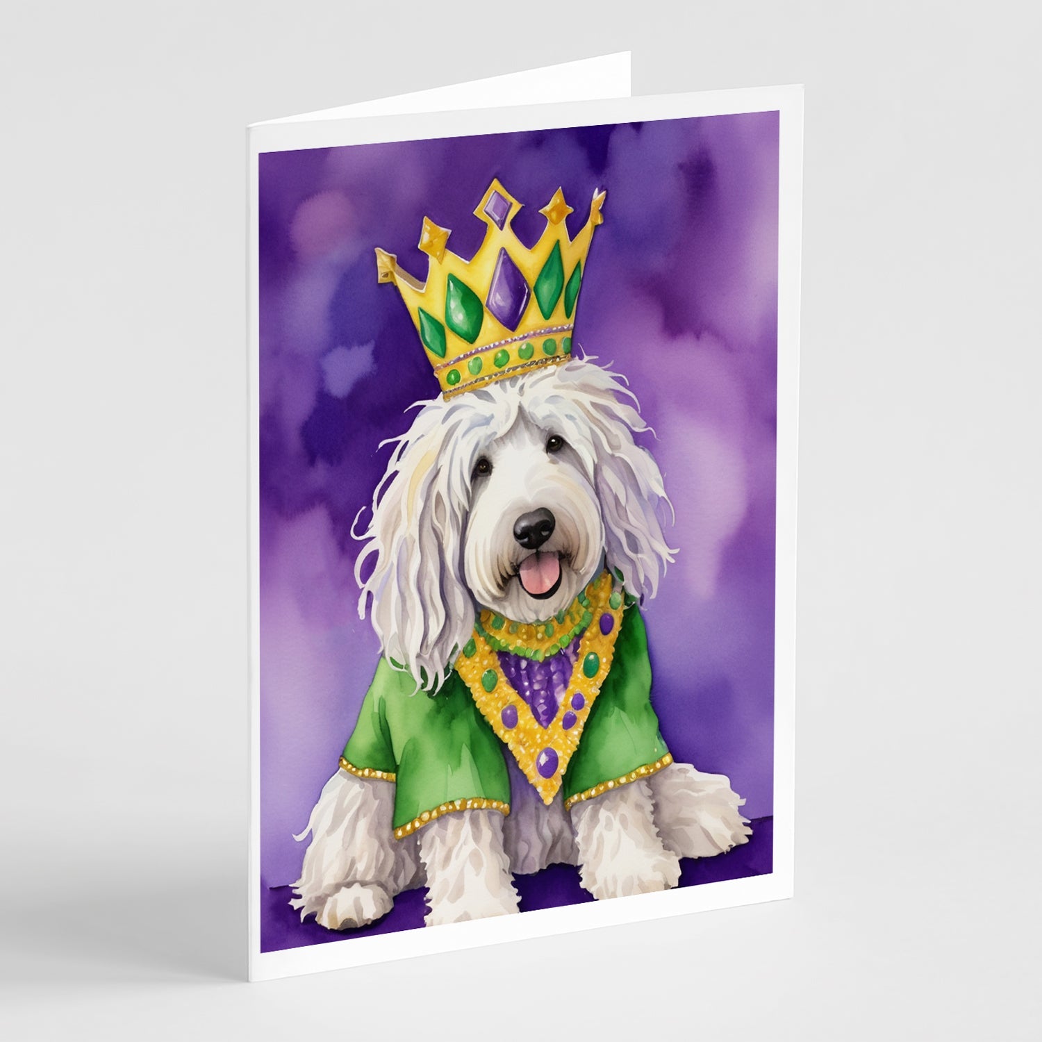 Komondor King of Mardi Gras Greeting Cards Pack of 8 Blank Cards with Envelopes Whimsical A7 Size 5x7