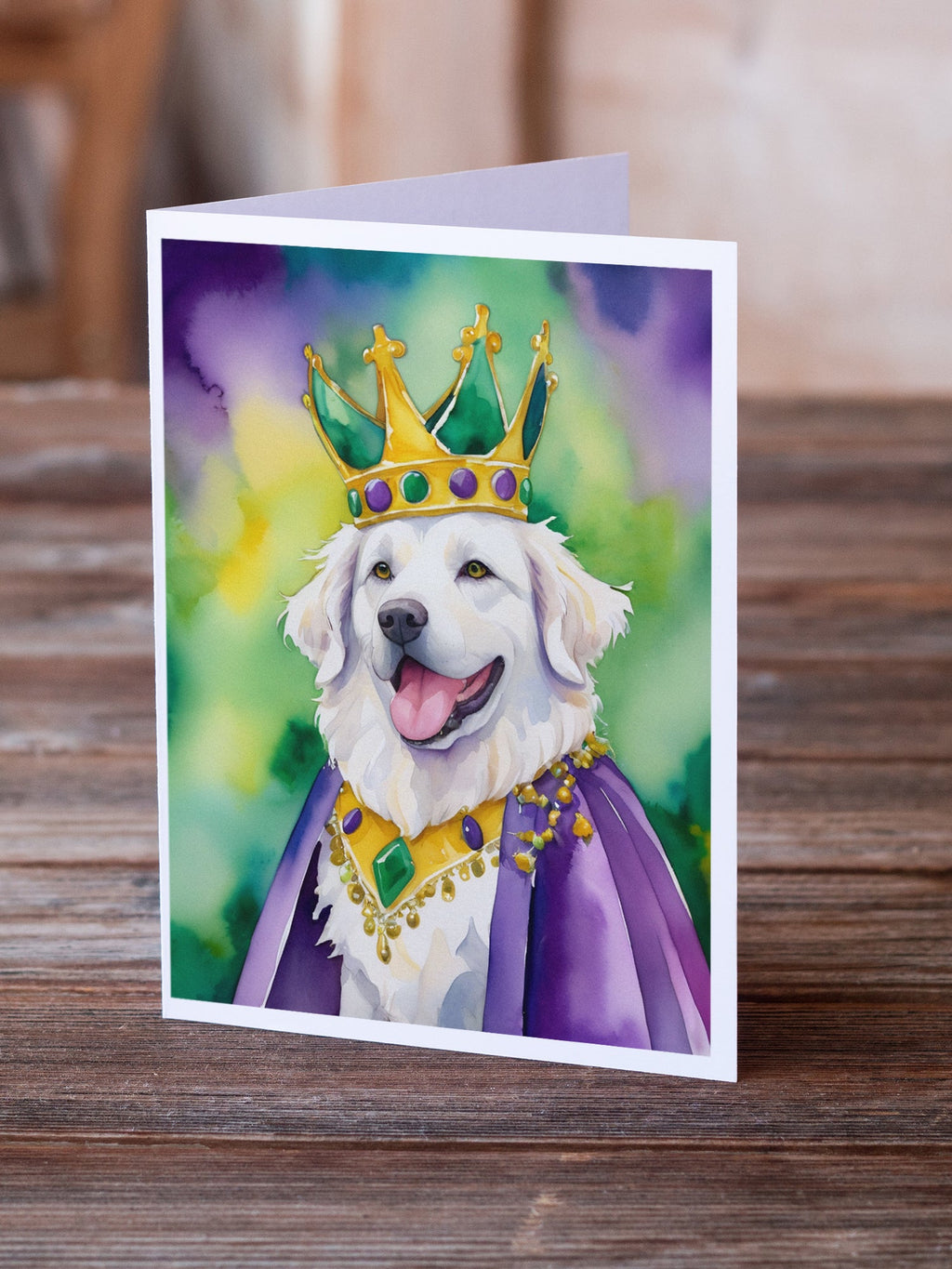 Kuvasz King of Mardi Gras Greeting Cards Pack of 8 Blank Cards with Envelopes Whimsical A7 Size 5x7