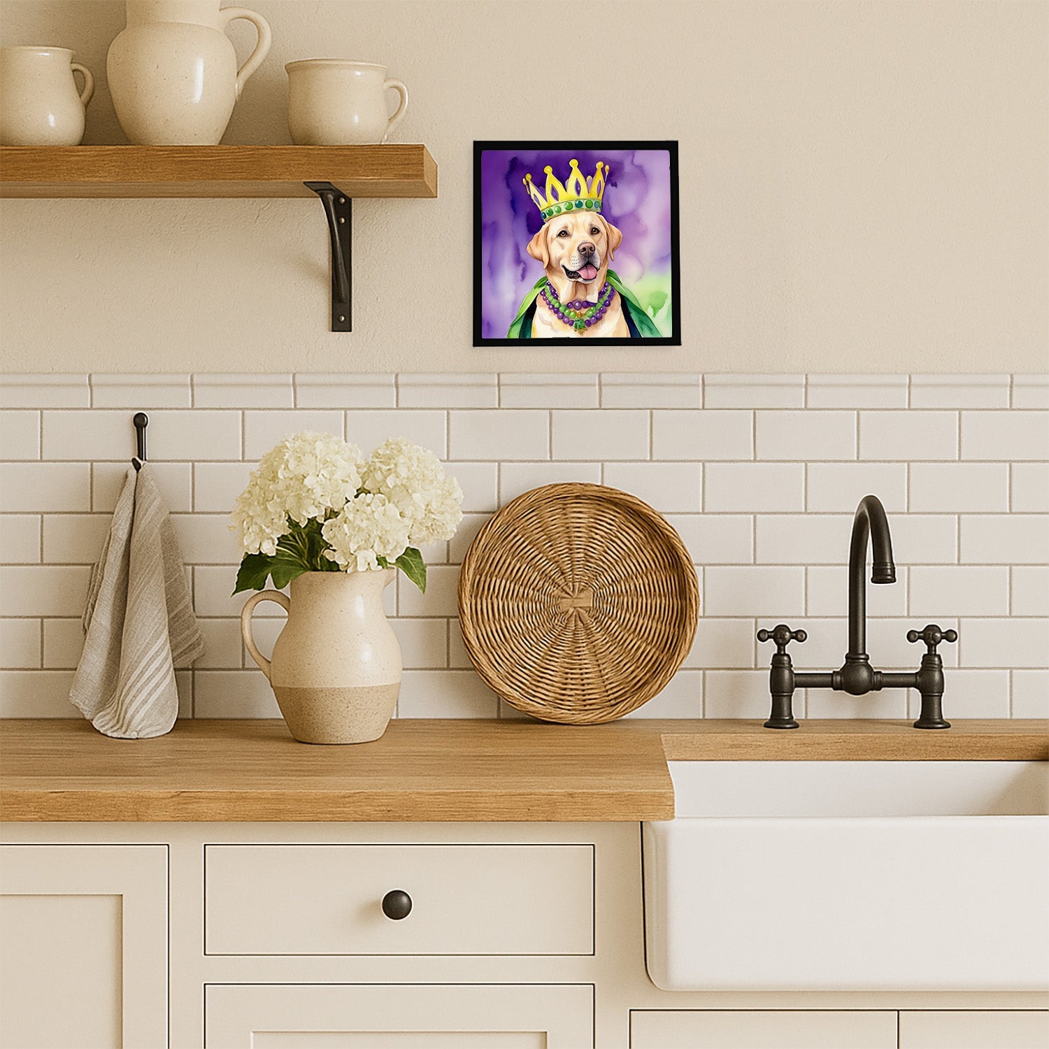 Labrador Retriever King of Mardi Gras Framed Metal Print Bathroom, Kitchen, Office, Home Decor Wall Art Ready to Hang, Square, 8X8