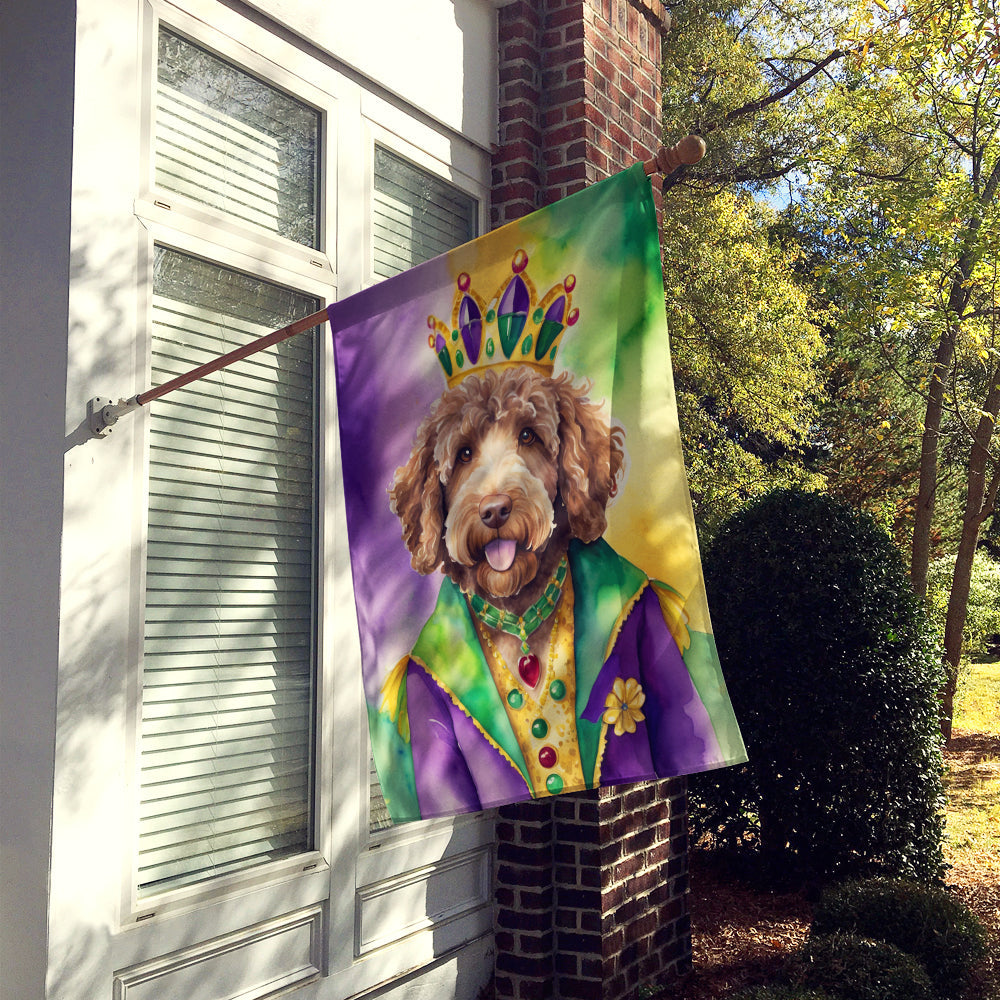 Labradoodle King of Mardi Gras House Flag 28x40 Porch Sleeve Pole Decorative Outside Yard Banner Artwork Wall Hanging, Polyester