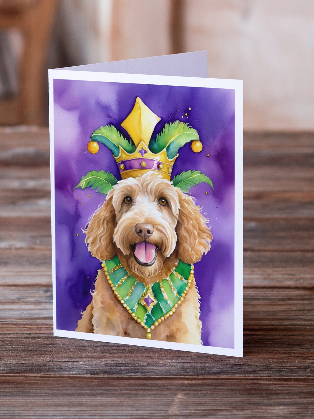 Labradoodle King of Mardi Gras Greeting Cards Pack of 8 Blank Cards with Envelopes Whimsical A7 Size 5x7