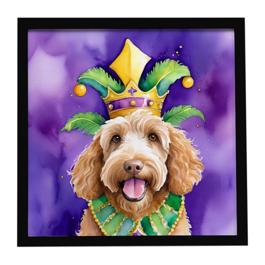 Labradoodle King of Mardi Gras Framed Metal Print Bathroom, Kitchen, Office, Home Decor Wall Art Ready to Hang, Square, 8X8
