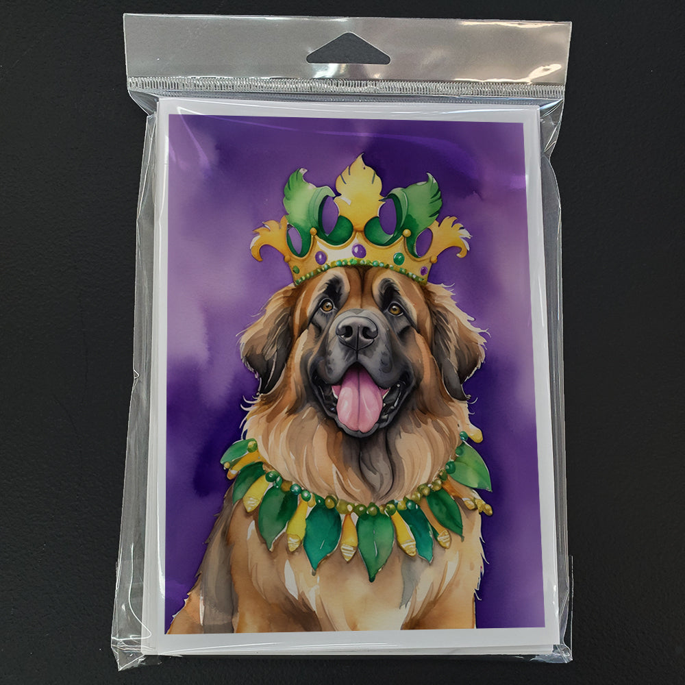 Leonberger King of Mardi Gras Greeting Cards Pack of 8 Blank Cards with Envelopes Whimsical A7 Size 5x7