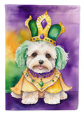 Maltipoo King of Mardi Gras House Flag 28x40 Porch Sleeve Pole Decorative Outside Yard Banner Artwork Wall Hanging, Polyester