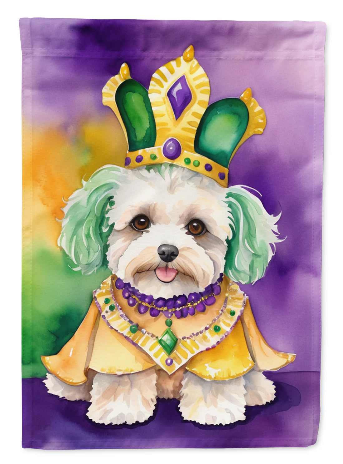 Maltipoo King of Mardi Gras House Flag 28x40 Porch Sleeve Pole Decorative Outside Yard Banner Artwork Wall Hanging, Polyester