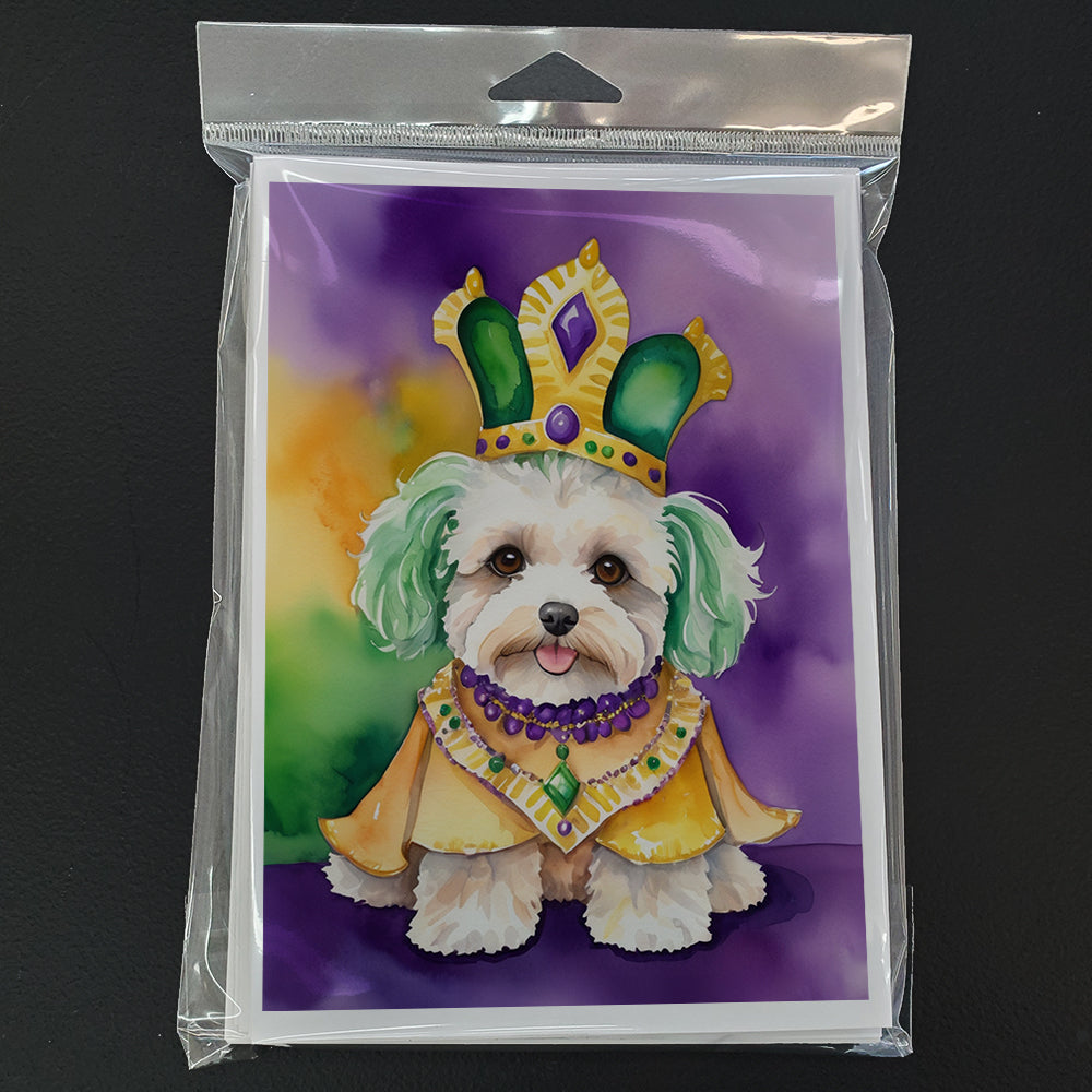 Maltipoo King of Mardi Gras Greeting Cards Pack of 8 Blank Cards with Envelopes Whimsical A7 Size 5x7