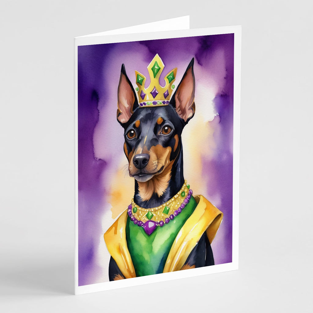 Manchester Terrier King of Mardi Gras Greeting Cards Pack of 8 Blank Cards with Envelopes Whimsical A7 Size 5x7