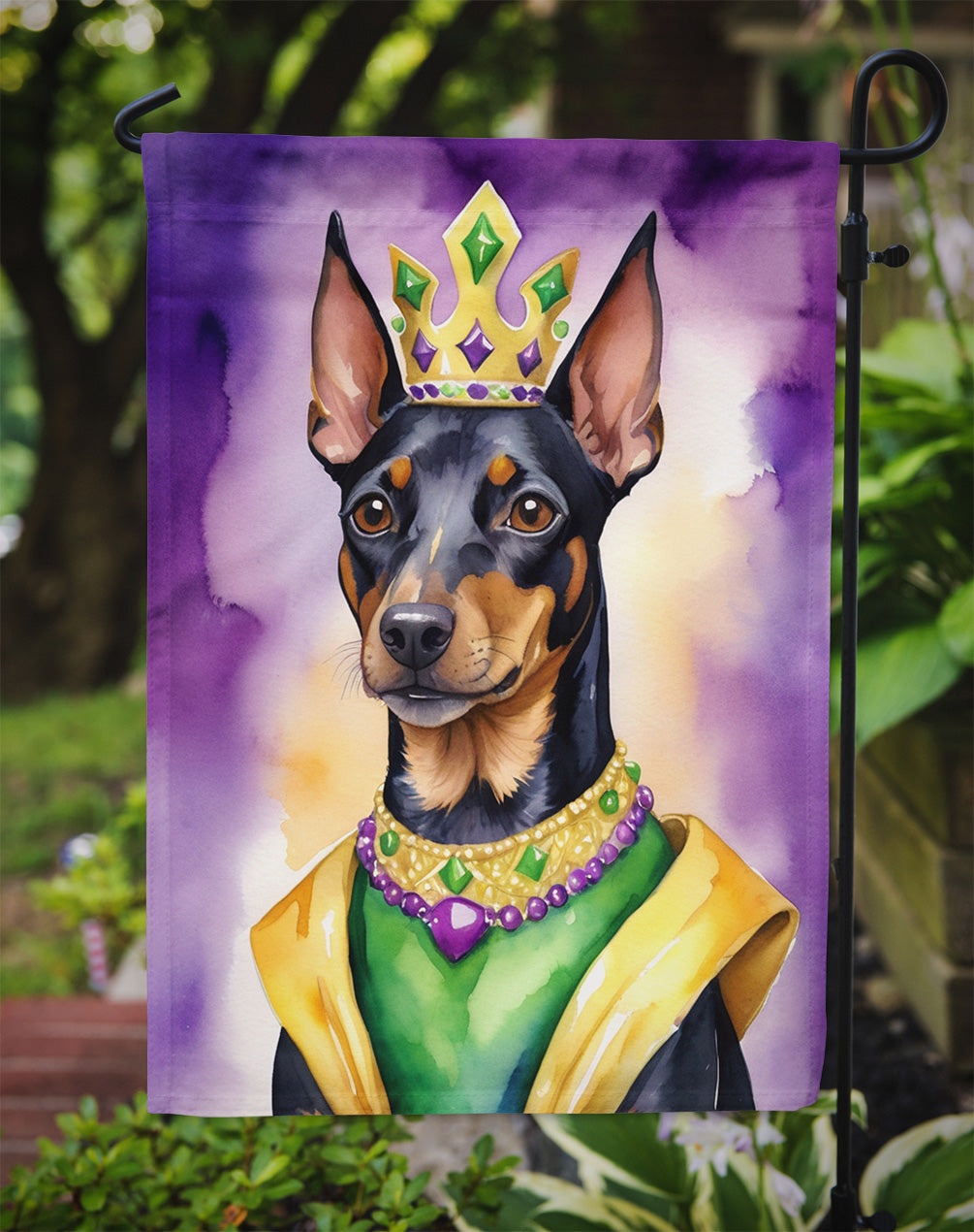 Manchester Terrier King of Mardi Gras Garden Flag Mailbox Decorative Yard Banner Outside Patio Artwork for Flower Beds, Garden Size, Multicolor