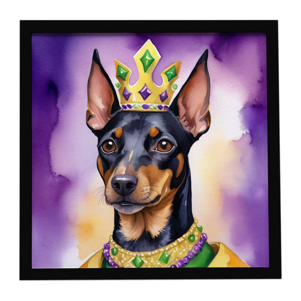 Manchester Terrier King of Mardi Gras Framed Metal Print Bathroom, Kitchen, Office, Home Decor Wall Art Ready to Hang, Square, 8X8