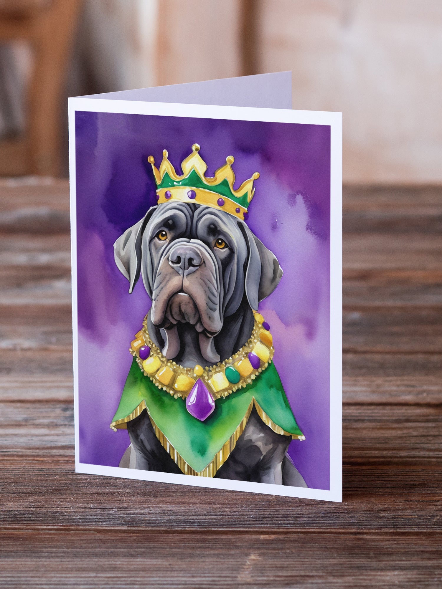 Neapolitan Mastiff King of Mardi Gras Greeting Cards Pack of 8 Blank Cards with Envelopes Whimsical A7 Size 5x7