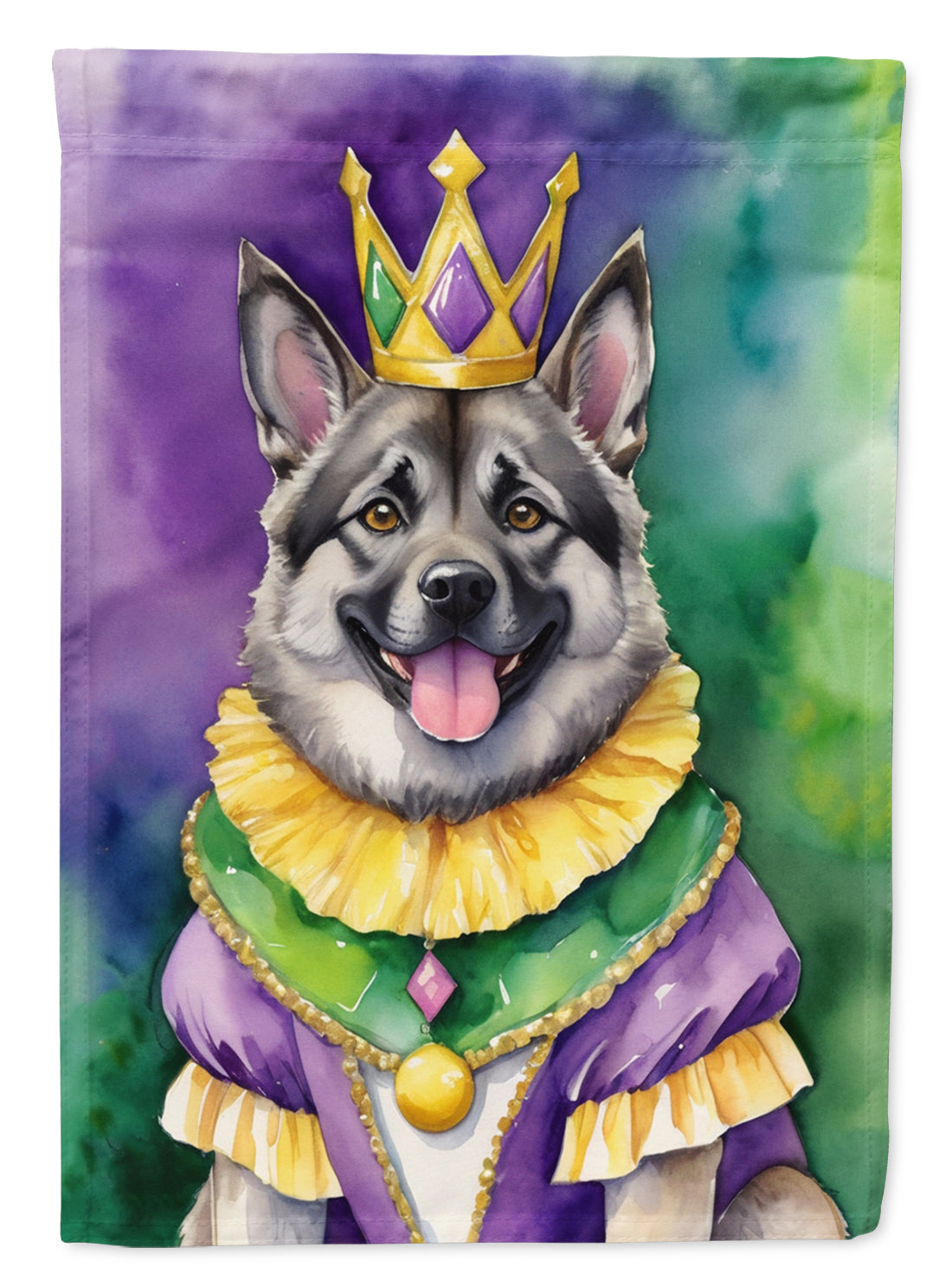 Norwegian Elkhound King of Mardi Gras Garden Flag Mailbox Decorative Yard Banner Outside Patio Artwork for Flower Beds, Garden Size, Multicolor