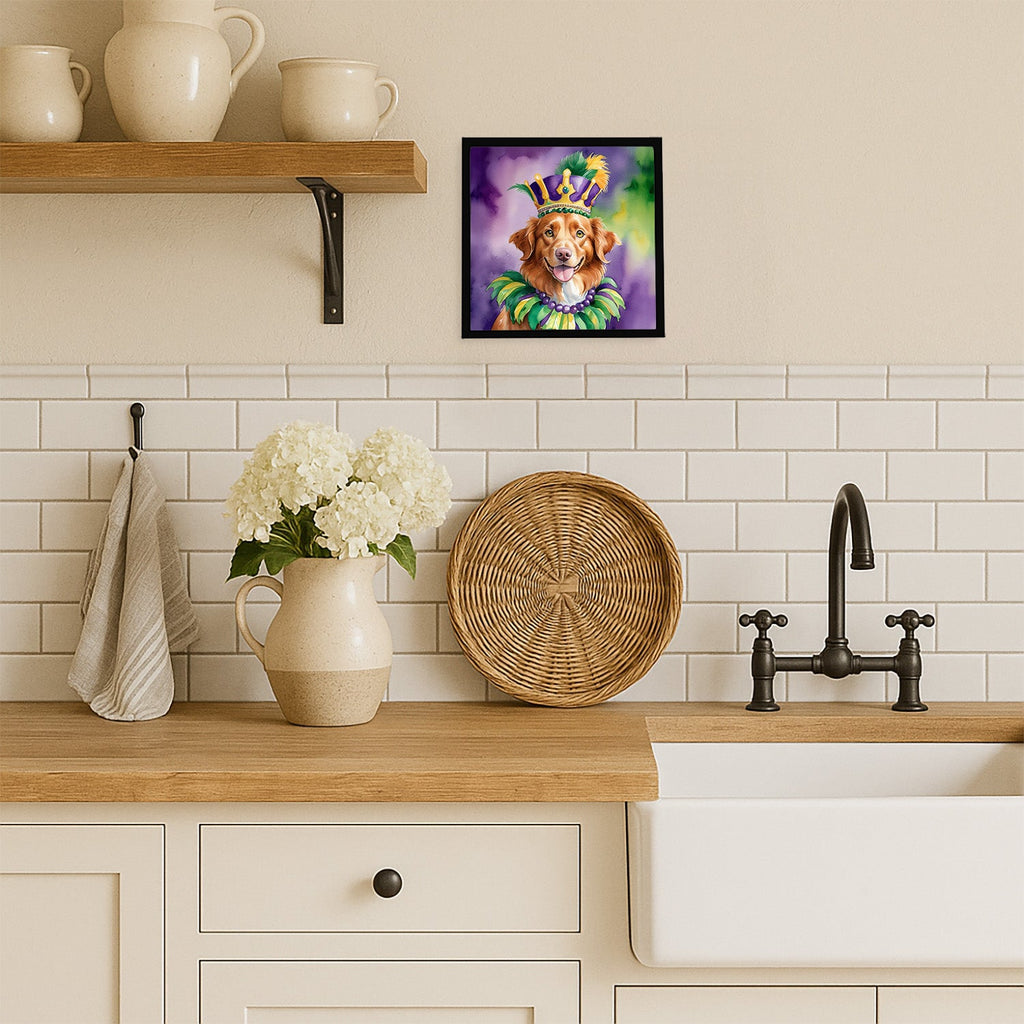 Nova Scotia Duck Tolling Retriever King of Mardi Gras Framed Metal Print Bathroom, Kitchen, Office, Home Decor Wall Art Ready to Hang, Square, 8X8