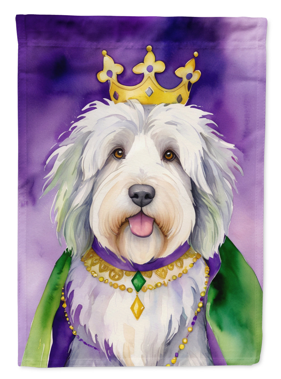 Old English Sheepdog King of Mardi Gras Garden Flag Mailbox Decorative Yard Banner Outside Patio Artwork for Flower Beds, Garden Size, Multicolor