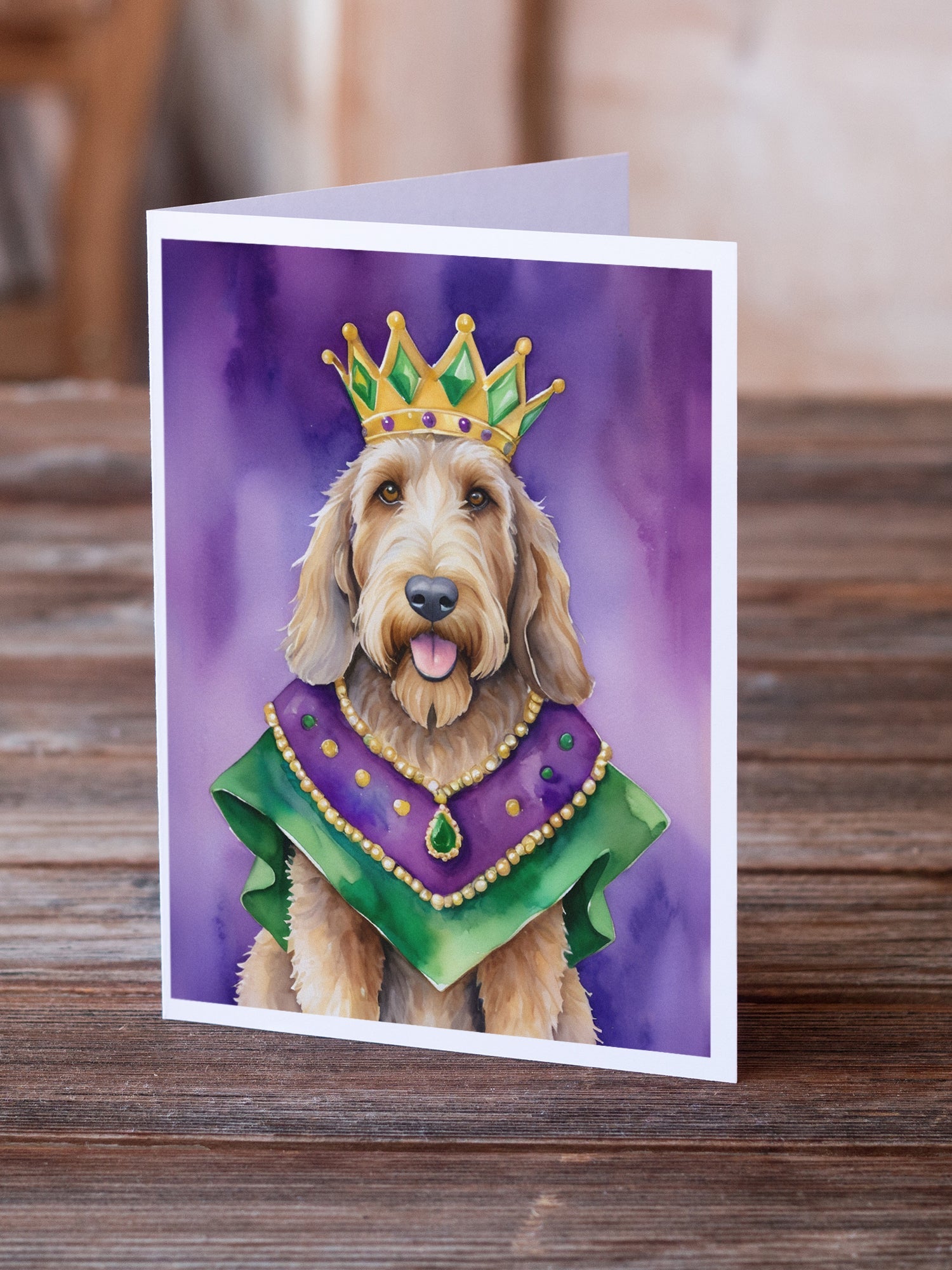 Otterhound King of Mardi Gras Greeting Cards Pack of 8 Blank Cards with Envelopes Whimsical A7 Size 5x7