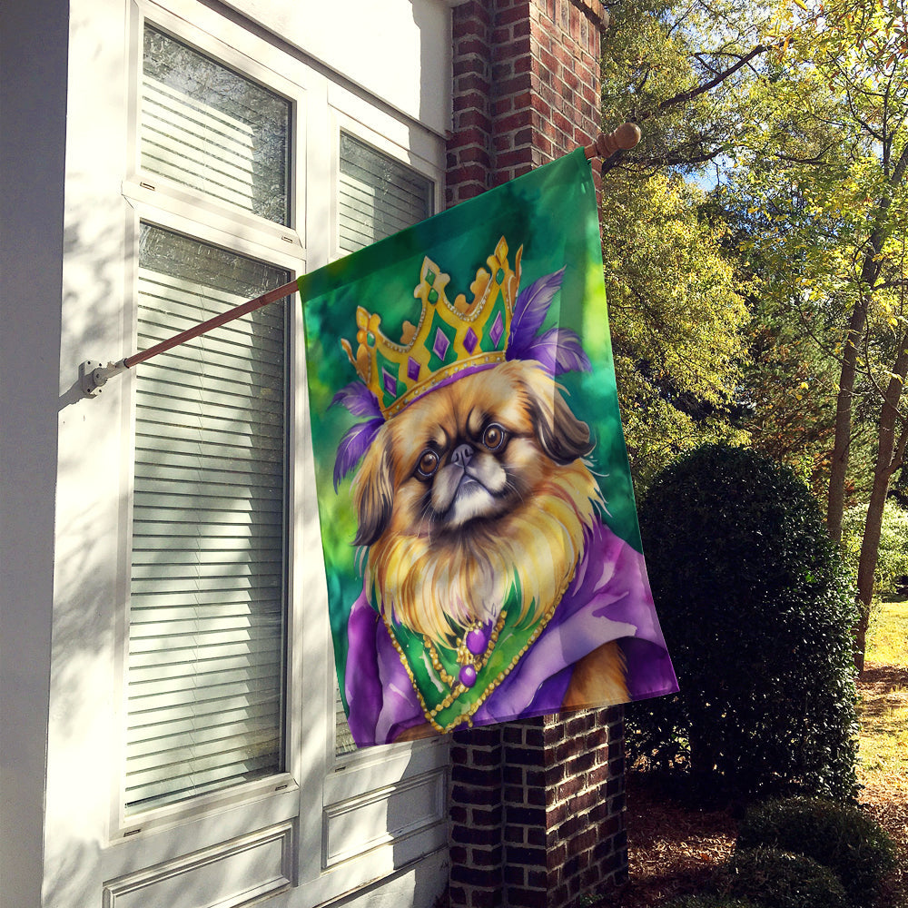 Pekingese King of Mardi Gras House Flag 28x40 Porch Sleeve Pole Decorative Outside Yard Banner Artwork Wall Hanging, Polyester