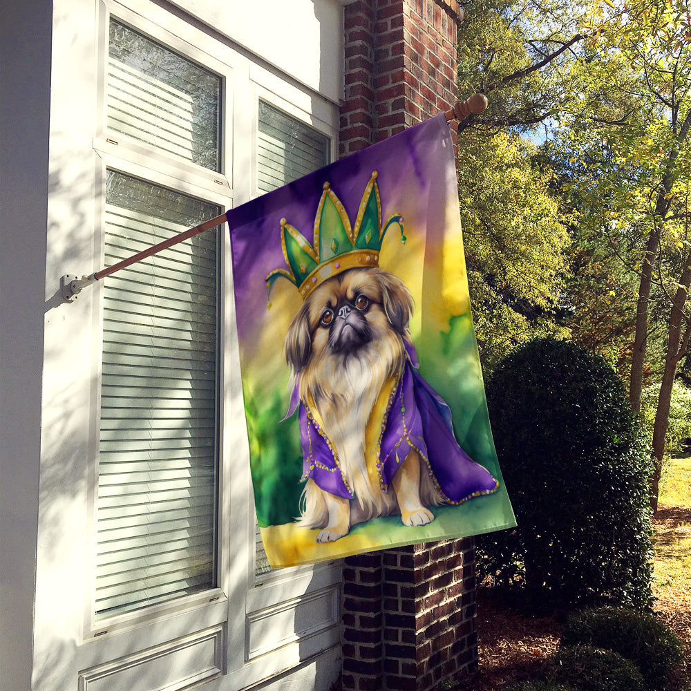 Pekingese King of Mardi Gras House Flag 28x40 Porch Sleeve Pole Decorative Outside Yard Banner Artwork Wall Hanging, Polyester