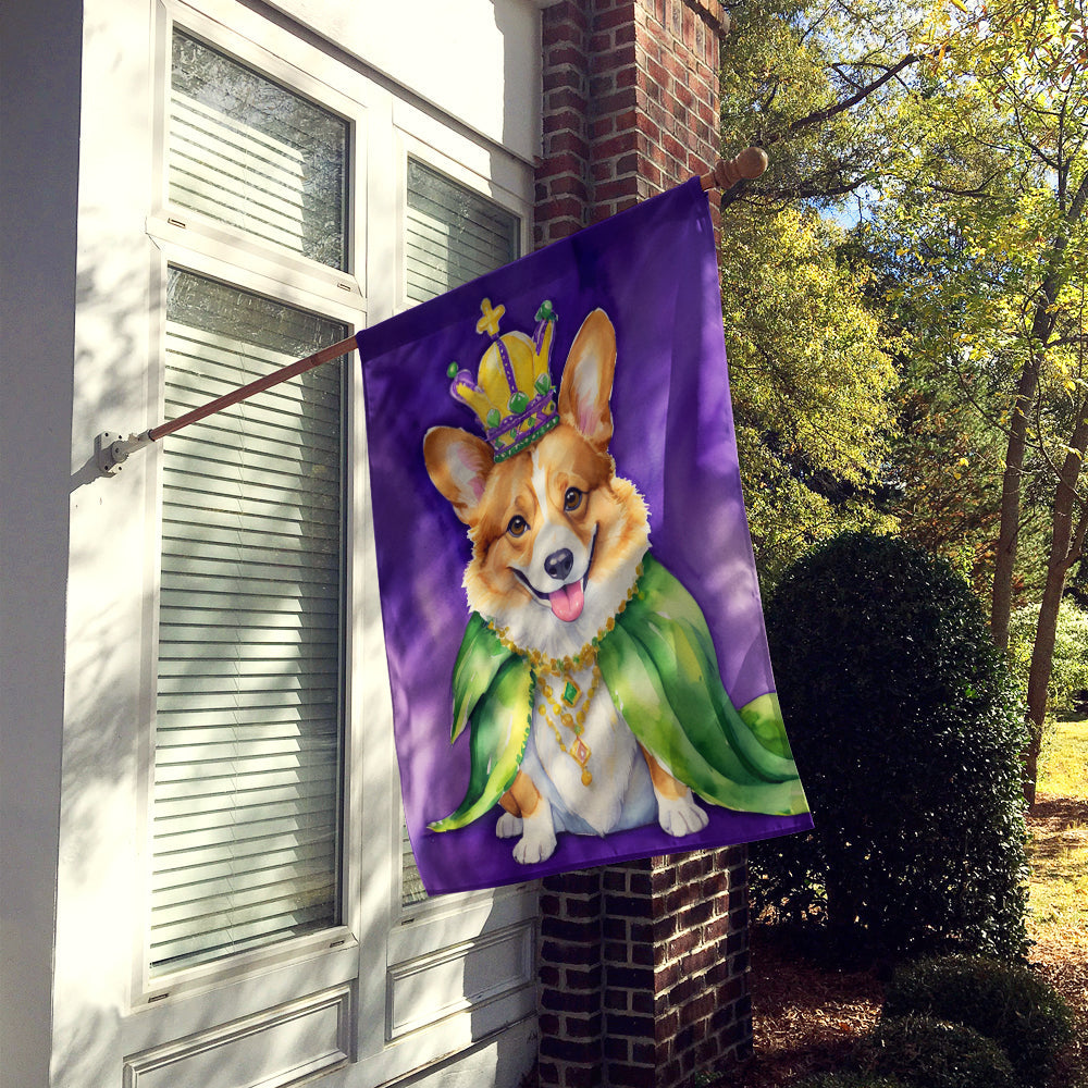 Corgi King of Mardi Gras House Flag 28x40 Porch Sleeve Pole Decorative Outside Yard Banner Artwork Wall Hanging, Polyester