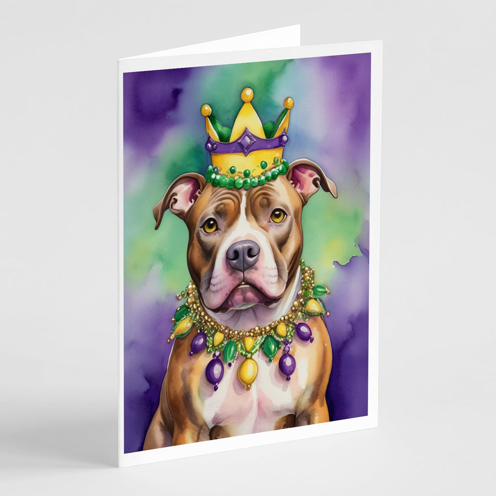 Pit Bull Terrier King of Mardi Gras Greeting Cards Pack of 8 Blank Cards with Envelopes Whimsical A7 Size 5x7
