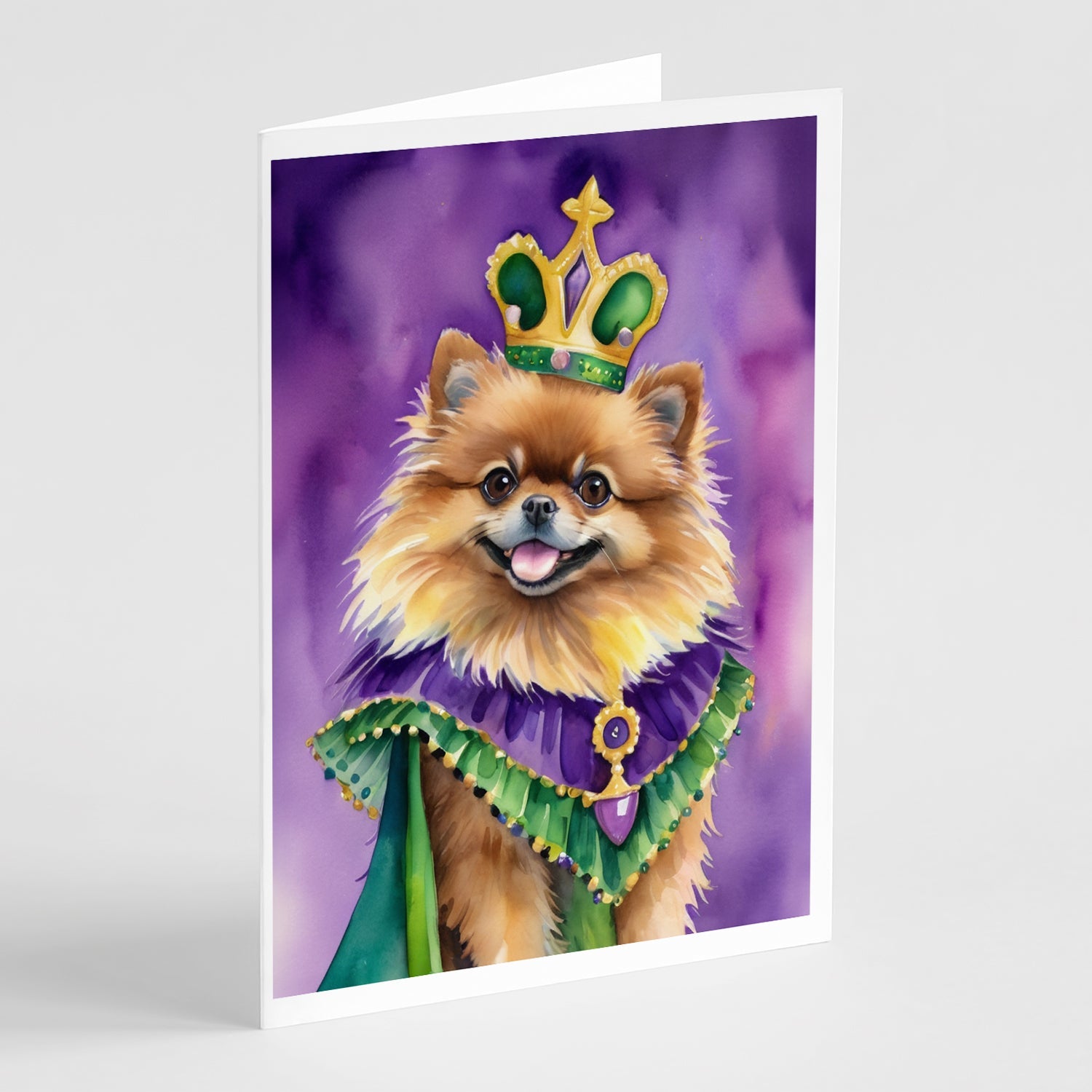 Pomeranian King of Mardi Gras Greeting Cards Pack of 8 Blank Cards with Envelopes Whimsical A7 Size 5x7